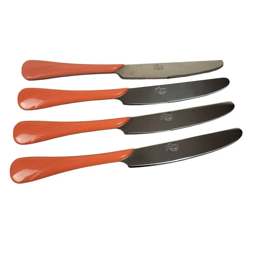 Vintage 90s Fiesta Swirl Flatware Silverware 19 Piece Set Stainless Orange